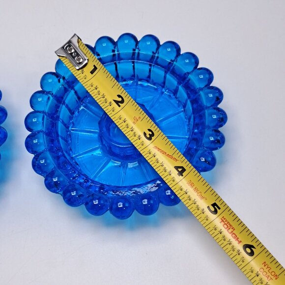 Vintage Cobalt Blue Glass Pair Candlestick Holders Mid Century Modern Collector - Picture 4 of 7